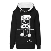 Casual Cat Print Hoodie With Big Pocket For Pets Long Sleeve Sweater Women Hooded Tops Clothes