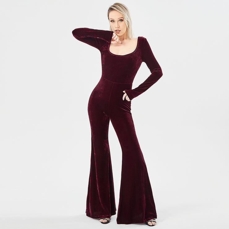 Women's Long Sleeve Velvet Fashion Jumpsuit