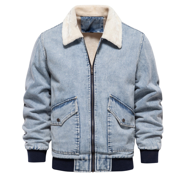 Men's Plush Denim Jacket In European Size