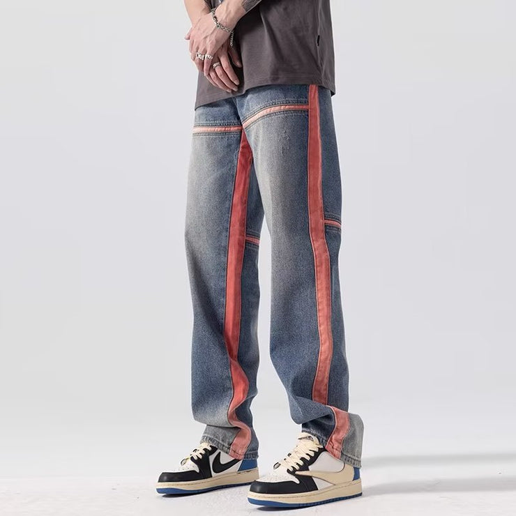 Men's Trendy Jeans Stitching Vertical Stripes