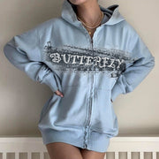 Fashion Printing Contrast Color Hooded Sweater Cardigan