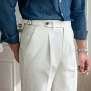 Men's Washed Cotton High Waist Straight Pants