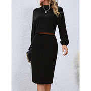 Long Sleeve Top Solid Color Hip Skirt Two Pieces