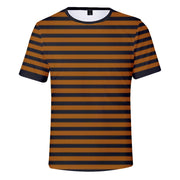 Striped 3D Digital Printing Casual Loose Round Neck T-shirt