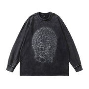 Niche Design Printed Distressed Long-sleeved T-shirt