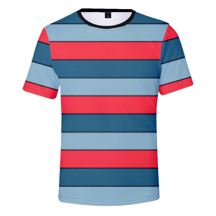 Striped 3D Digital Printing Casual Loose Round Neck T-shirt