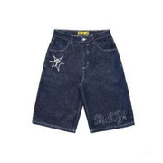 Full Embroidery Dark Blue Denim Shorts Men