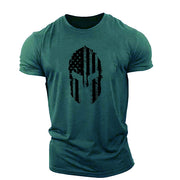 Men's American Flag Helmet Fitness Short Sleeve Cotton Gym T-shirt