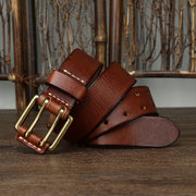 Men's First Layer Cowhide Vintage Brass Buckle Belt