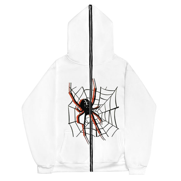 Dark Goth Original Spider Print Zipper Sweatshirt Hoodie