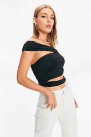 New Sexy Slim Vest Pleated Oblique Shoulder Strap