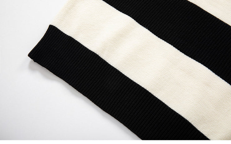 Contrast Color Striped Lapel Sweater Men's Loose