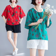 Women's Fashionable Cotton And Linen Printed Loose Round Neck Short Sleeve T-shirt