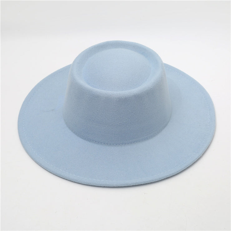 Retro Fedora 8cm Wide Brim Solid Color Concave-convex Dome Woolen Hat