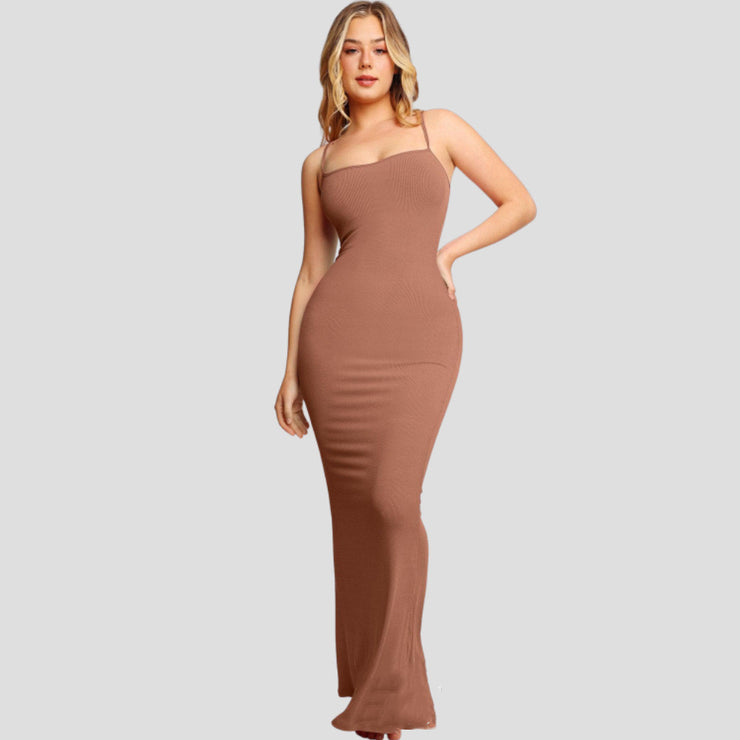 Women's Shapewear Dress Jumpsuit Tummy Tuck Lift Corset Open Crotch Suspender Tight Long Skirt Chest Pad Bodysuit Dress