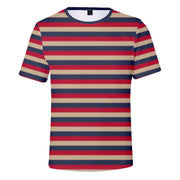 Striped 3D Digital Printing Casual Loose Round Neck T-shirt