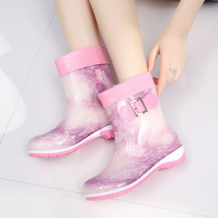 Warm And Velvet Rain Boots Mid-tube Flat Rain Boots