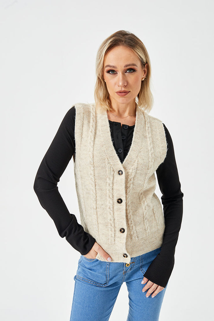 Women's Loose Casual Button Up Sweater Vest