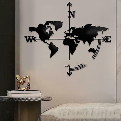 Metal World Map Iron Art Compass Wall Hanging  -Made To Order