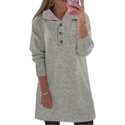 New Women's Solid Collar Button Long Sleeve Casual Dress Women