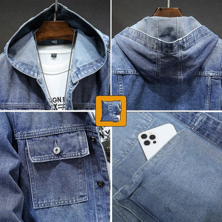 Hooded Denim Jacket Men's Spring