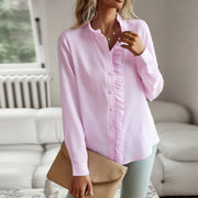 Striped Long Sleeve Shirt Fashion Ruffle Design Button Up Tops Casual Office Blouse Elegant Commuting Women's Clothing