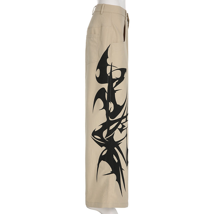 Street Print Color Contrast Loose Low Waist Casual Woven Pants