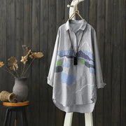 Women's Fashion Simple Embroidery Long Sleeve Cotton Linen Shirt