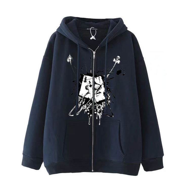 Dark Style Hip Hop Gothic Skull Zipper Hooded Sweatshirt