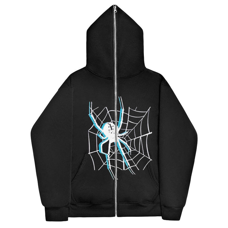 Dark Goth Original Spider Print Zipper Sweatshirt Hoodie