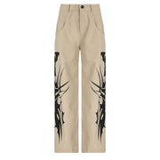 Street Print Color Contrast Loose Low Waist Casual Woven Pants