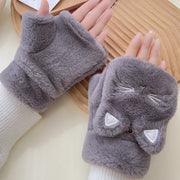 Women's Cold-proof Warm Flip Half Finger Cartoon Cute Plush Gloves