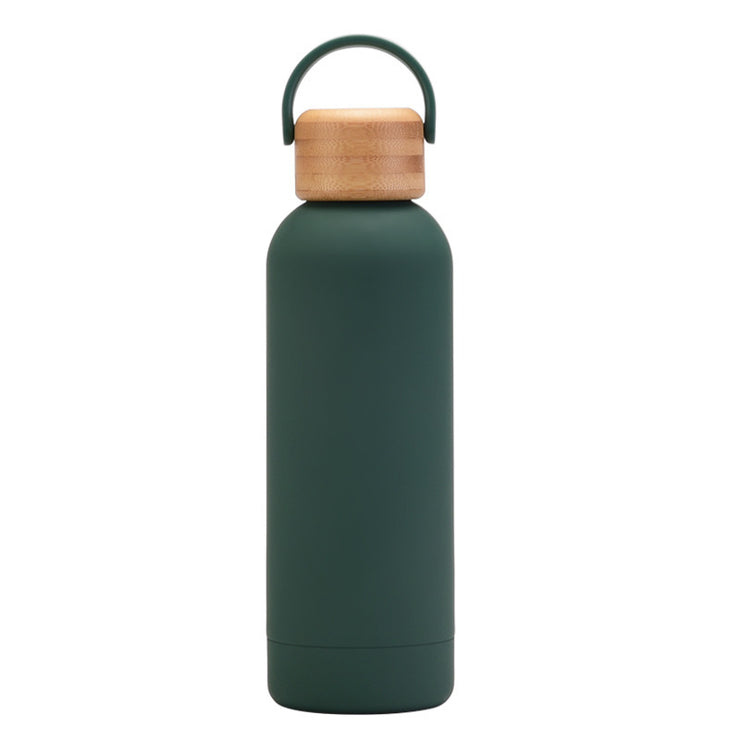 500ml Small Mouth Vacuum Cup Portable Handle Bamboo Wood Cover Water Cup Water Bottle