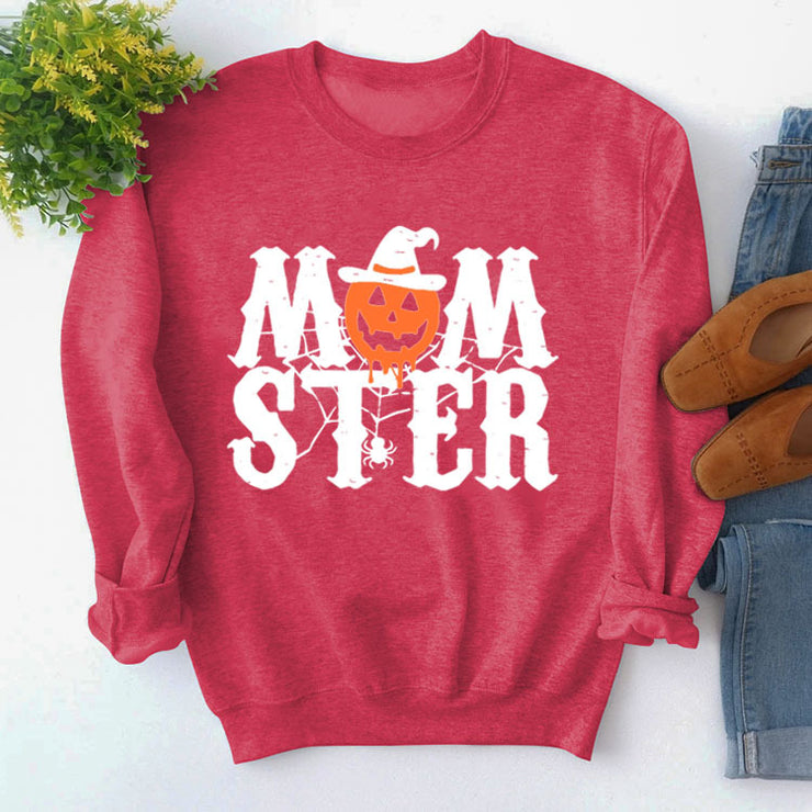 Printed MOM STER Pullover Round Neck Loose Long Sleeves Sweater