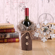 Holiday Decoration Props, Bowknot, Linen And Fur Collar, Red Wine Bottle Cover