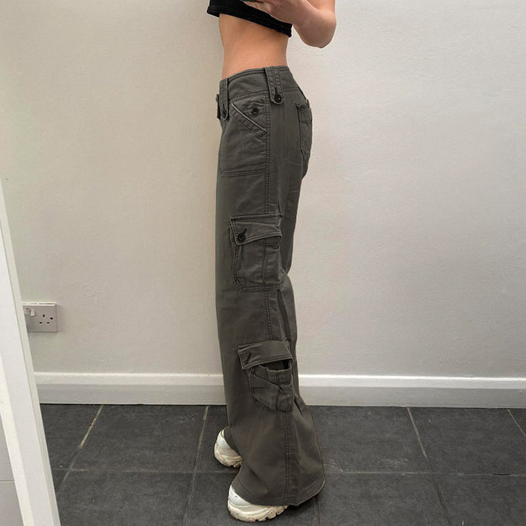 Low-Rise Multi-Pocket Pressed Loose Cargo Pants