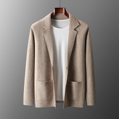 Wool Knitted Jacket Men's Trendy Casual Business Small Suit External Thick Sweater Cardigan Plus Size Loose Top