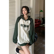 Women's Embroidered Letter Raglan Sleeve Hooded Sweater