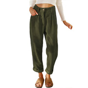 Women's High Waist Casual Pants Corduroy Loose Straight Trousers