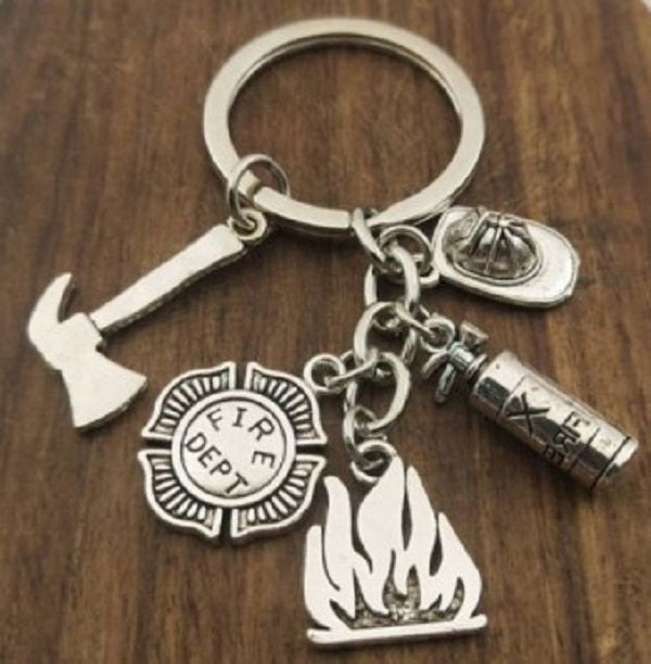 Metal Fire Extinguisher Axe Hard Hat Key Chain