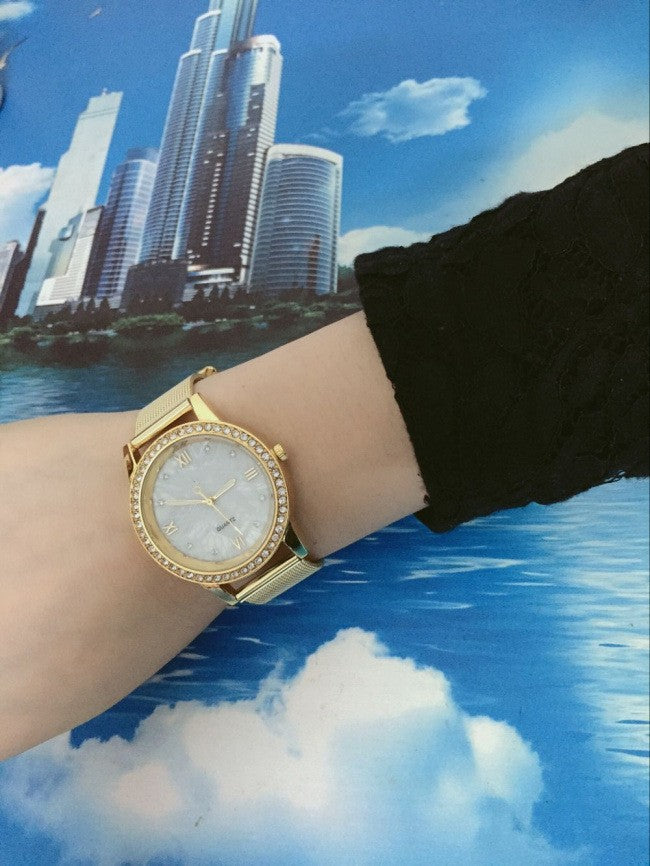 Watch female gold mesh belt men's and women's watches alloy electronic watches