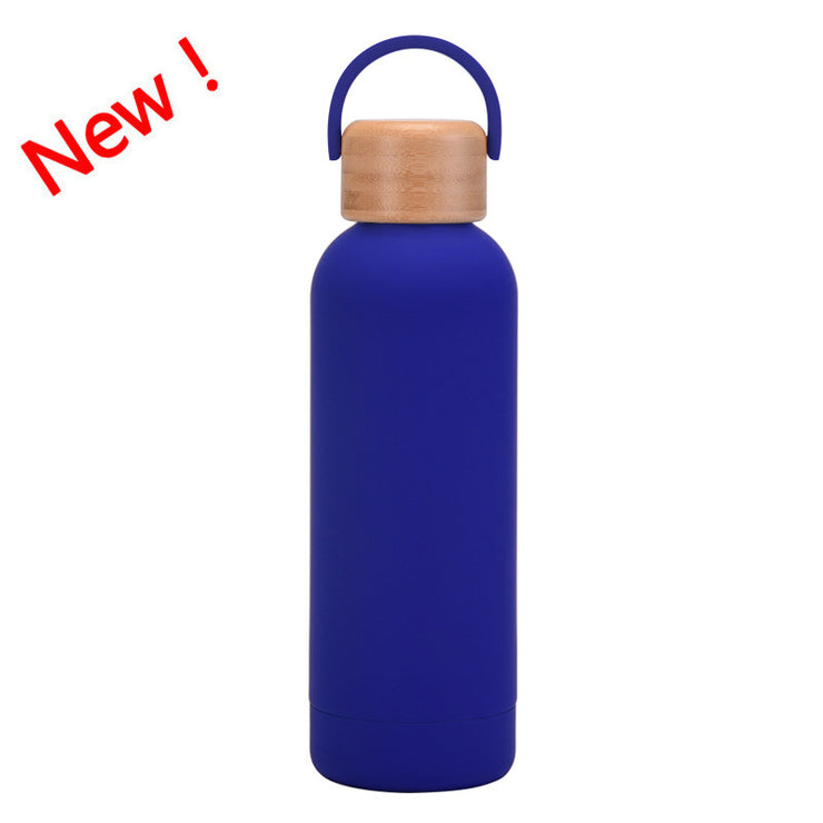 500ml Small Mouth Vacuum Cup Portable Handle Bamboo Wood Cover Water Cup Water Bottle