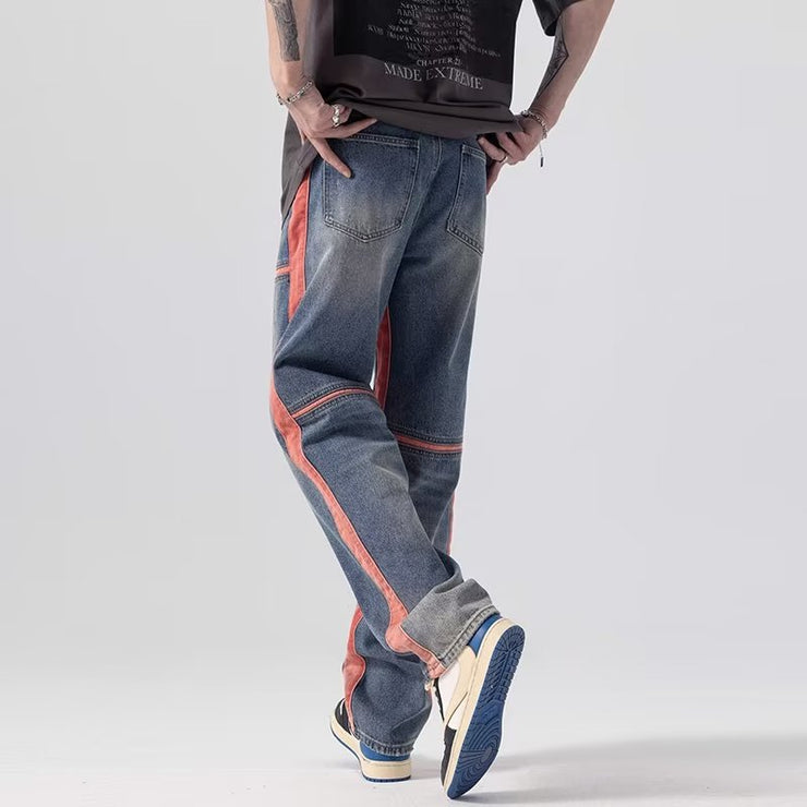 Men's Trendy Jeans Stitching Vertical Stripes