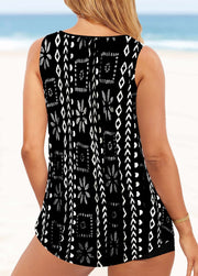 Black Geometric Print Wide Strap Vest Suit