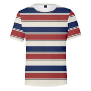 Striped 3D Digital Printing Casual Loose Round Neck T-shirt