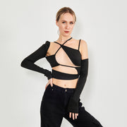 Long Sleeve Top Cut Out Asymmetrical Neck