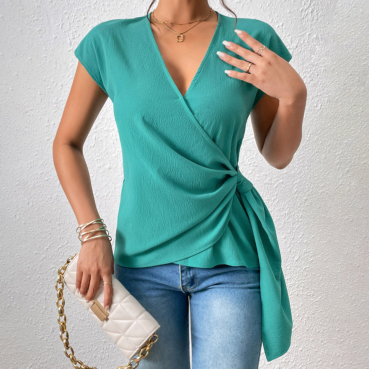 European American Summer New V-neck Irregular Short Sleeve