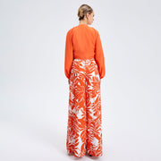 New Women's Temperament Print Pants V -neck Long Sleeve Two -piece Suit