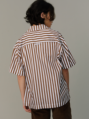 Japanese Retro Brown Striped Short Sleeves