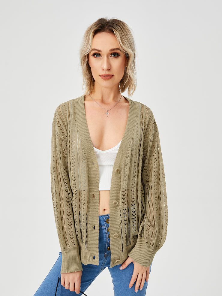 Women's Hollow Out Open Front Knit Lightweight Cardigan